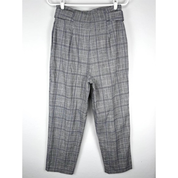Topshop Window Pane Plaid Belted Cropped Straight Leg Trouser Pants Size 6 - Picture 6 of 13